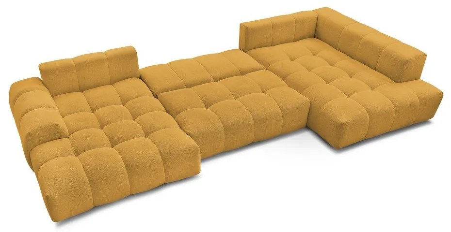 Mustársárga zsenília kinyitható-tárolóhelyes sarokkanapé (jobb oldali-U alakú) Everest – Bobochic Paris