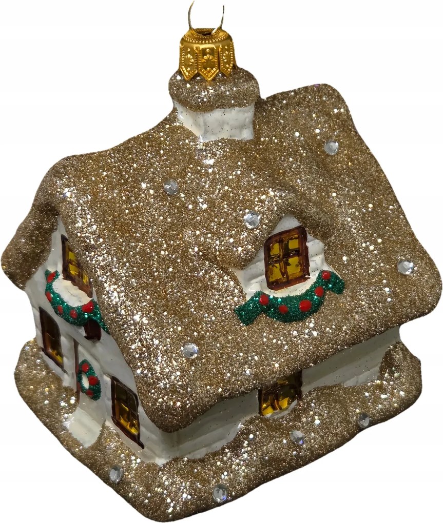 KollekcióArany Karácsonyi házikó Kézzel festett üveggömb