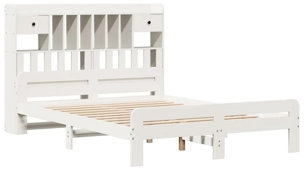 fehér tömör fenyőfa könyvespolcos ágy matrac nélkül 140x190 cm