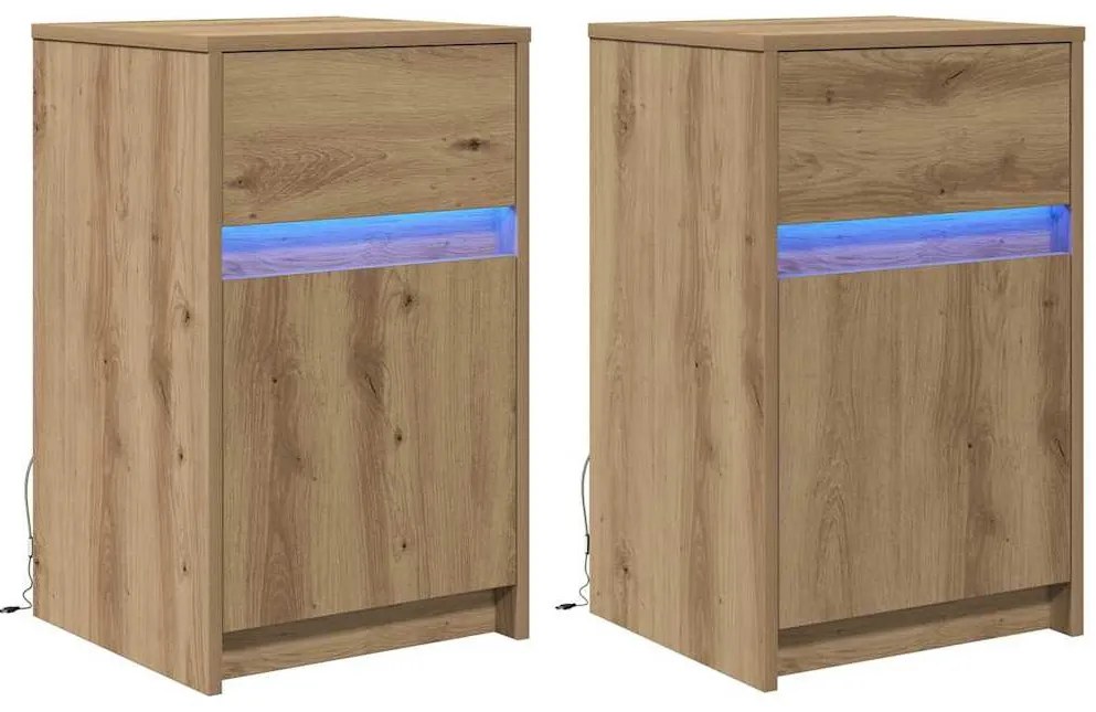 LED Éjjeli Szekrény 2 pcs kézműves tölgy 38 x 34 x 61 cm