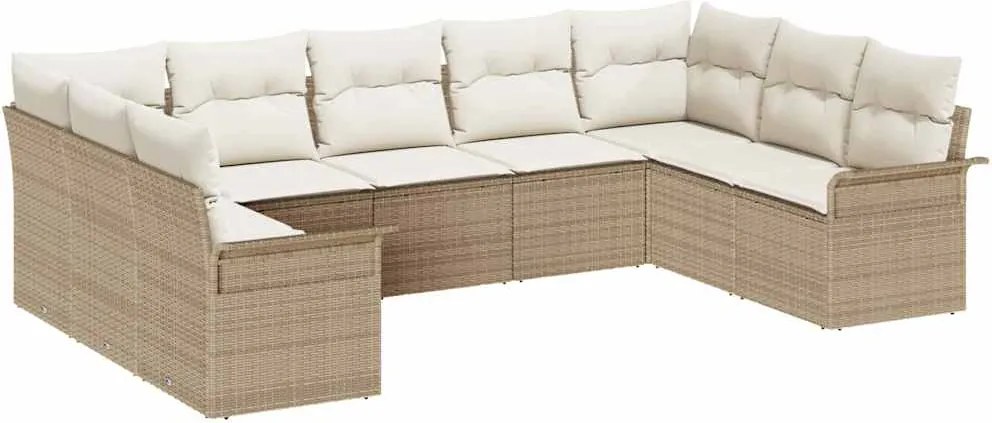 vidaXL Kerti Kanapé Szett tárolóval 9 pcs Bézs polirattan