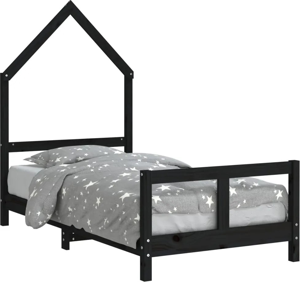 vidaXL fekete tömör fenyőfa gyerekágykeret 80 x 160 cm