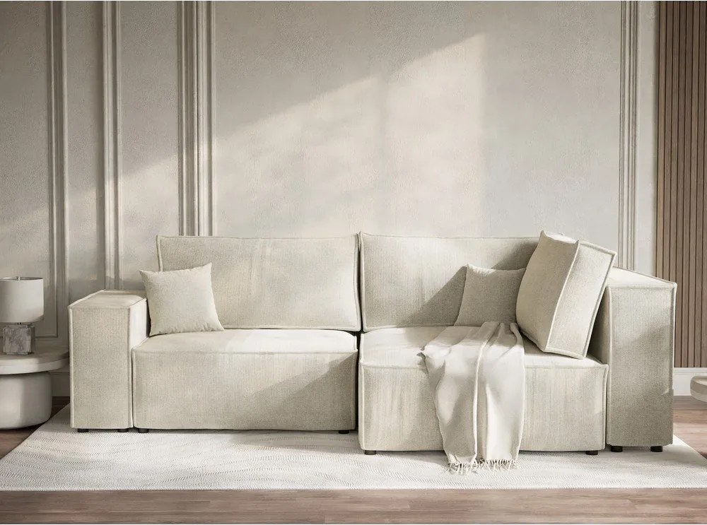 Krémszínű zsenília kinyitható-tárolóhelyes sarokkanapé (jobb oldali-L alakú) Tonga – Maison de Rêve