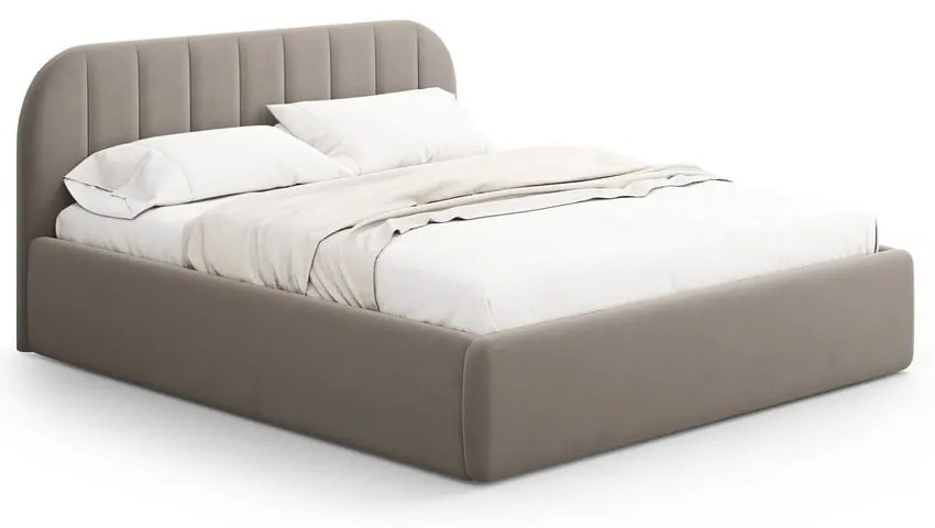 Világosbarna kárpitozott ágyneműtartós franciaágy ágyráccsal 160x200 cm Juno – Windsor &amp; Co Sofas