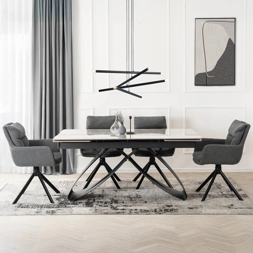 Luigi kerámia kihúzható asztal 160–240 cm, szürke márvány/fekete színben