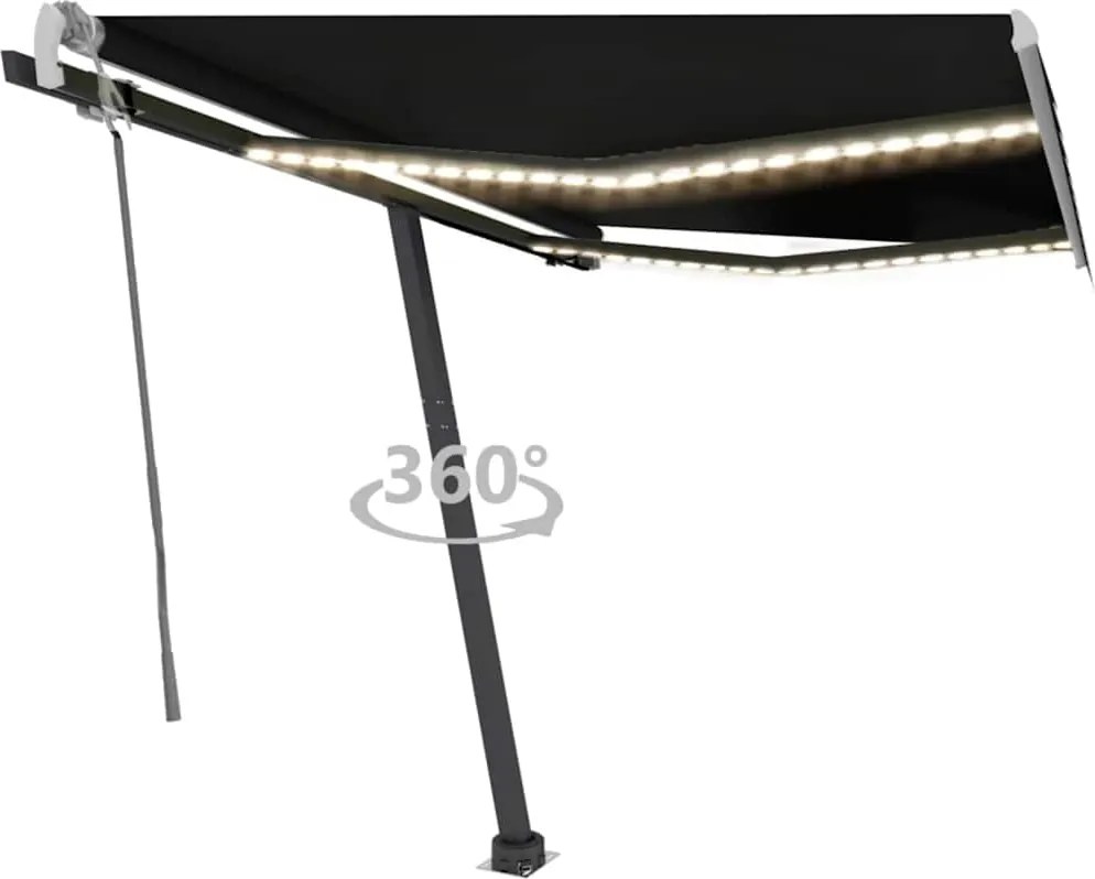vidaXL antracitszürke kézzel kihúzható LED-es napellenző 300 x 250 cm