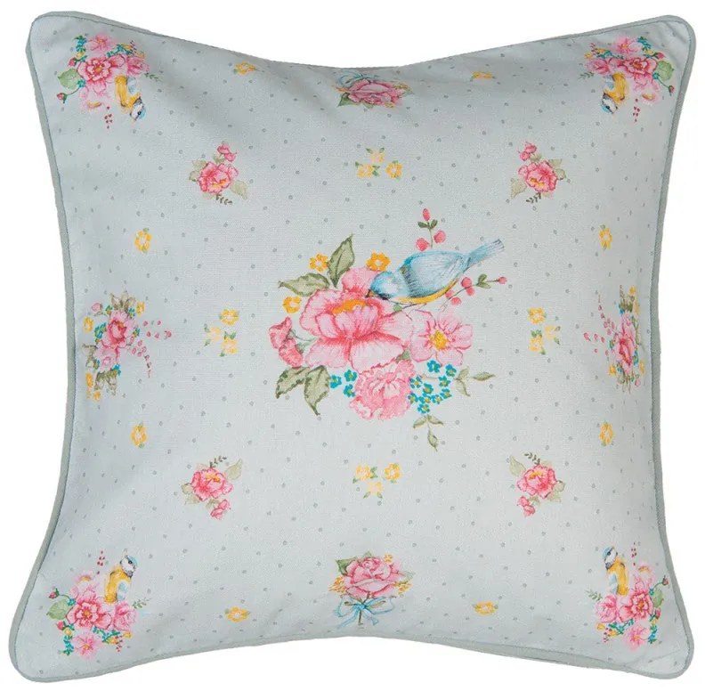 Vintage rózsás madárkás pamut díszpárna huzat Cheerful Roses