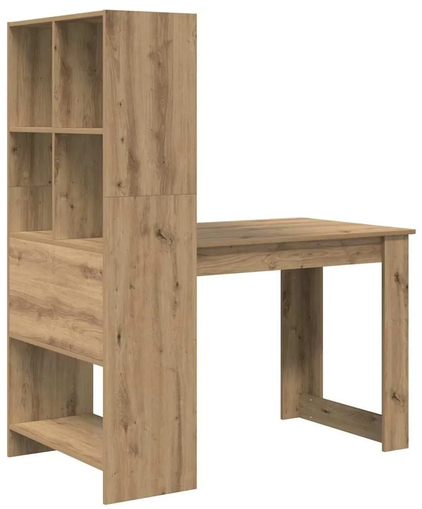 Asztal polcokkal kézműves tölgy 122 x 67 x 145 cm Faanyag