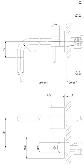 OMNIRES Y1215HCR - Beépíthető mosdó csaptelep, Y sorozat, fényes króm