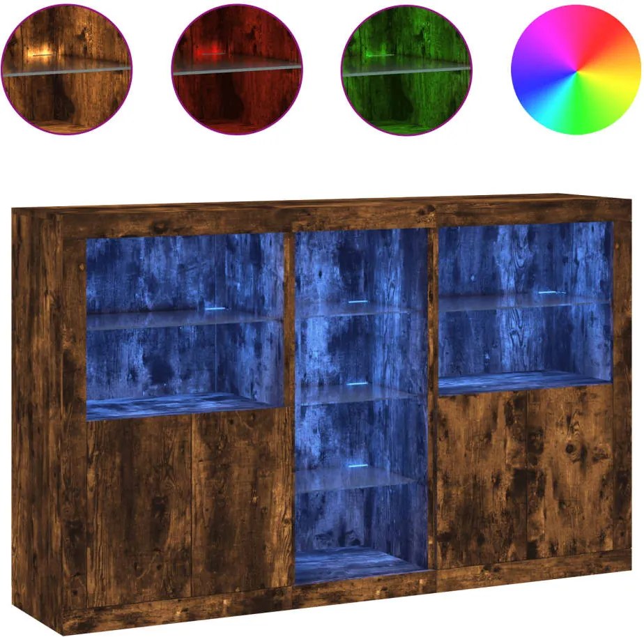 vidaXL füstös tölgy színű tálalószekrény LED-ekkel 162 x 37 x 100 cm