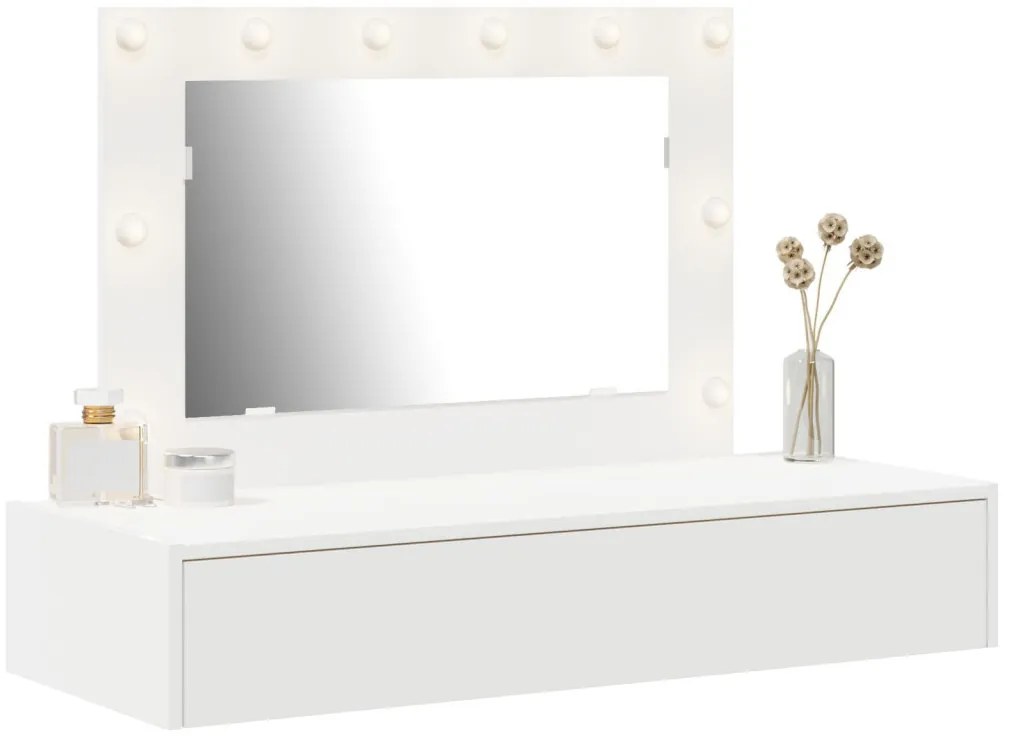 vidaXL Öltözködőasztal tükör lámpákkal Fehér 100 x 40 x 70 cm Faanyag