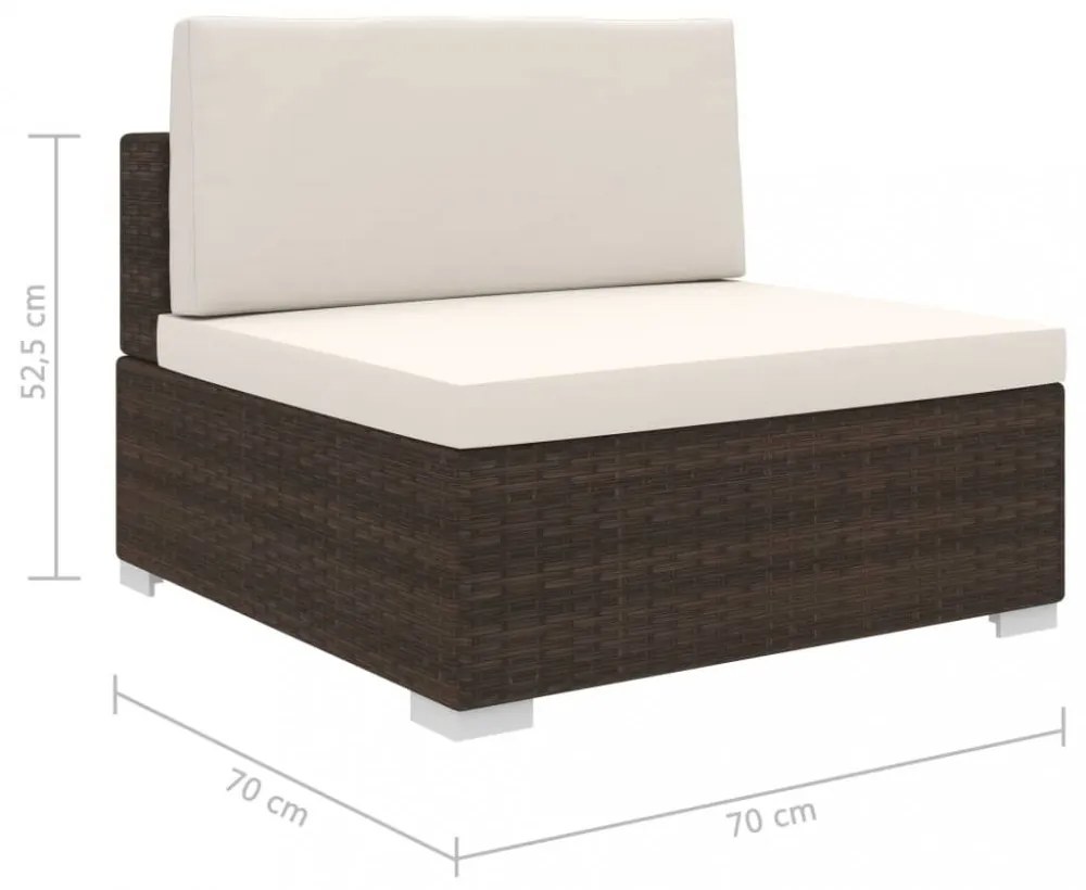 1 db barna polyrattan moduláris középső kanapé párnákkal