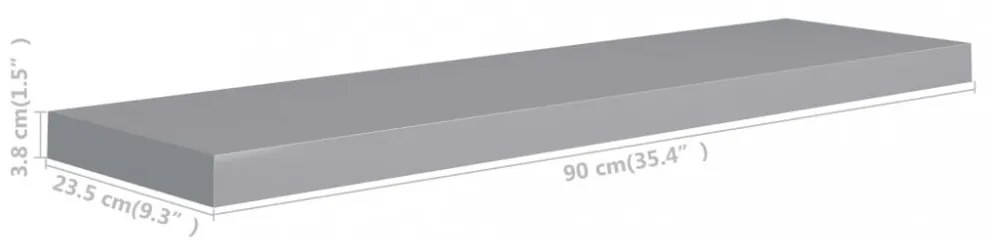 szürke MDF lebegő fali polc 90 x 23,5 x 3,8 cm
