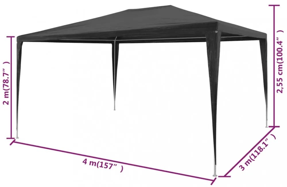 antracitszürke PE rendezvénysátor 3 x 4 m