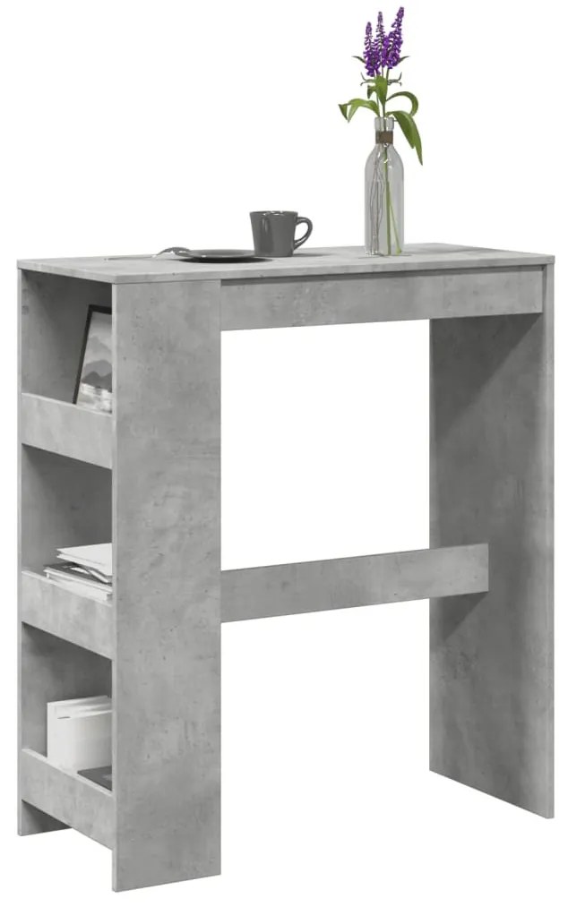 betonszürke szerelt fa tárolórekeszes bárasztal 90x40x103,5 cm