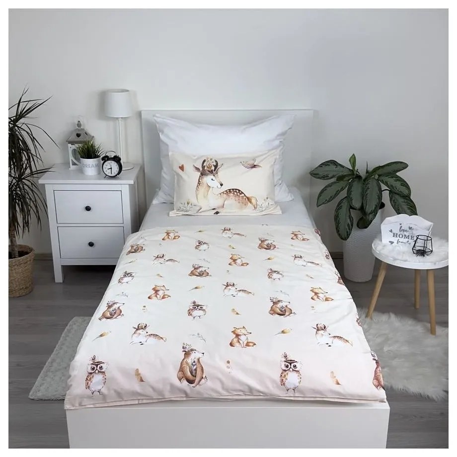 Bézs pamut gyerek ágyneműhuzat babaágyhoz 100x135 cm Animals "Woodland" – Jerry Fabrics