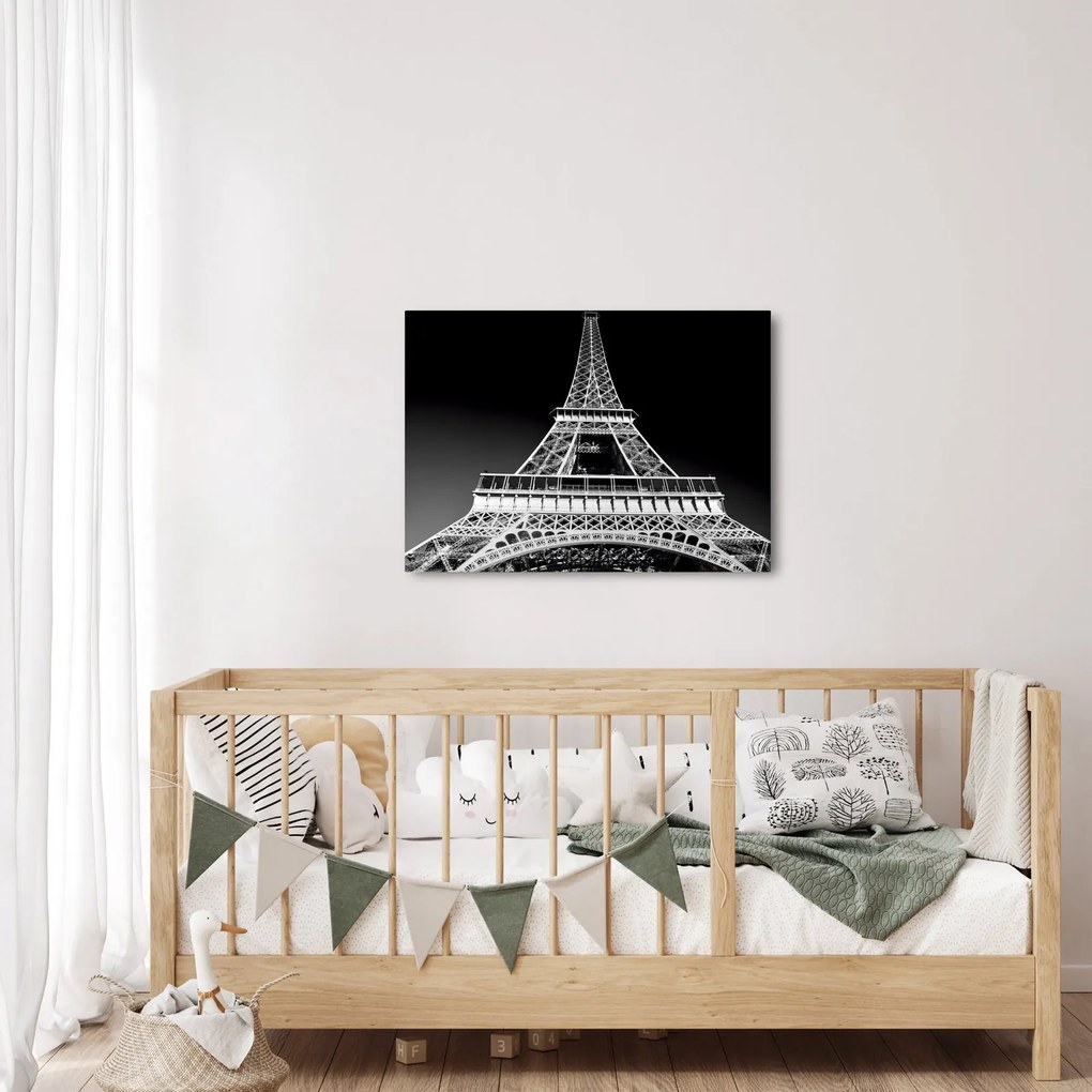 Kép - Eiffel-torony, fekete-fehér (70x50 cm)