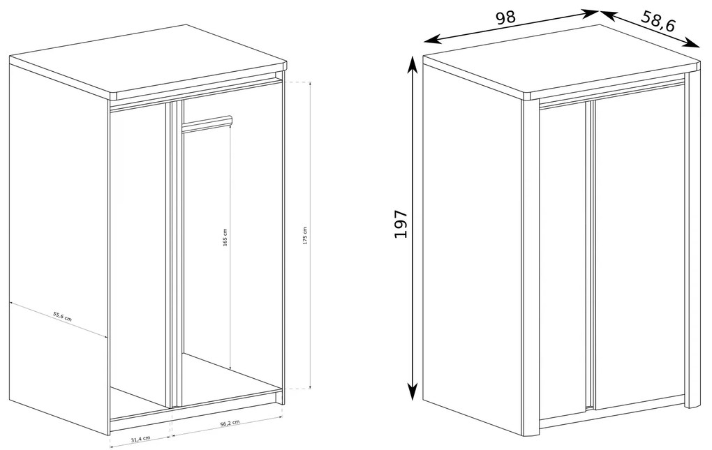 Ruhásszekrény Livia 01 (ribbeck tölgy + fényes fehér). 1057857