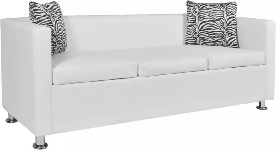 Fehér 3 személyes és 2 személyes karfás műbőr kanapészett