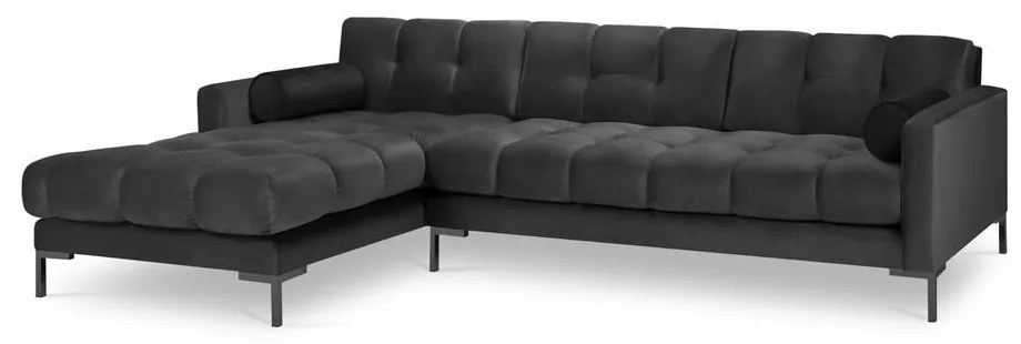Bali sötétszürke bársony sarokkanapé, bal oldali - Cosmopolitan Design