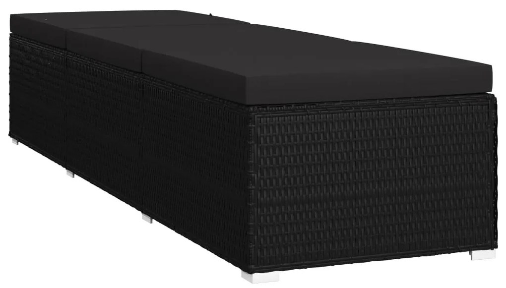 Fekete polyrattan napozóágy párnával