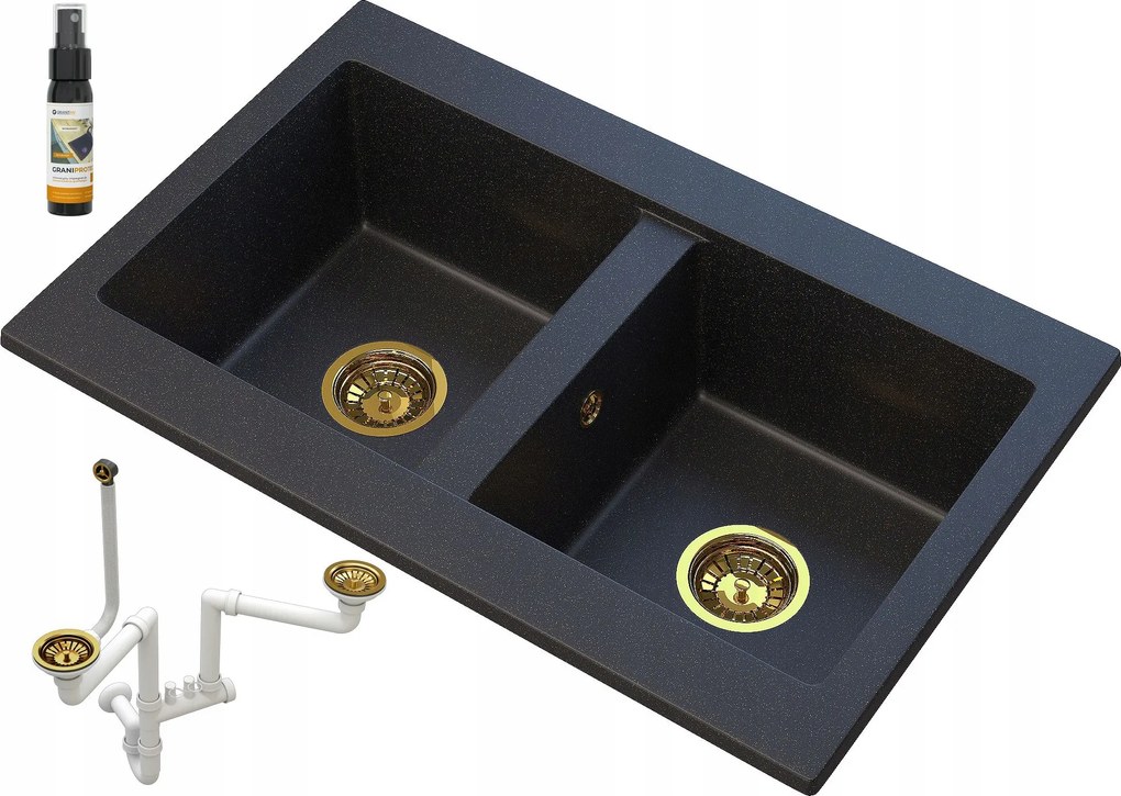 Fekete Gránit mosogató Arany Szemcsékkel