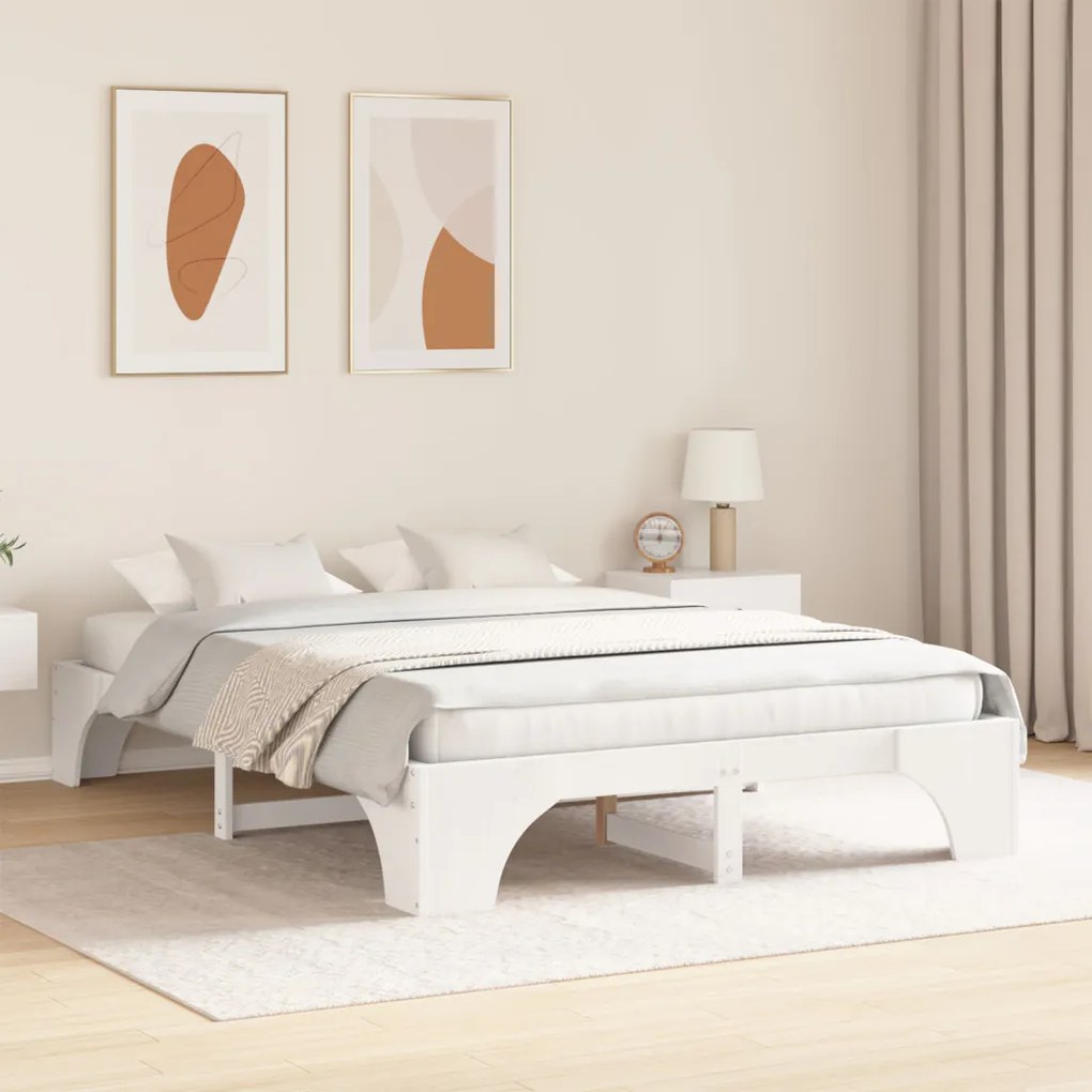 Ágykeret Fehér Fa 150 x 200 cm Minimalista Faágykeret