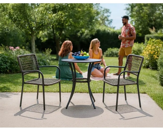 Erkély Bútorszett, Fém + Polyrattan, Szürke. GREY
