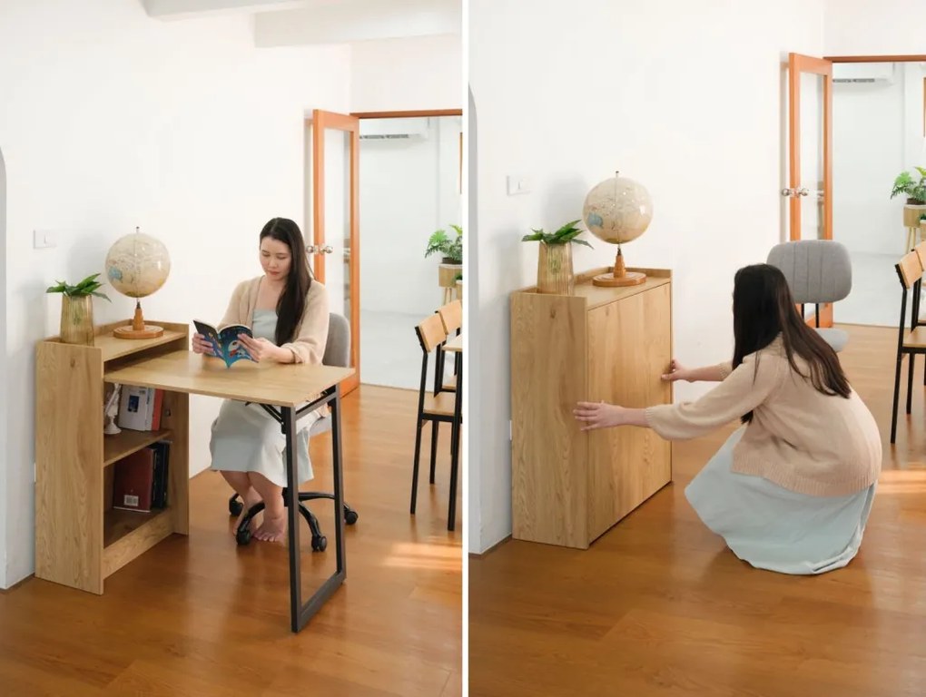 Összecsukható polcos íróasztal / számítógépasztal 102×58 cm, masszív kialakítással, aranytölgy – Intenso Home