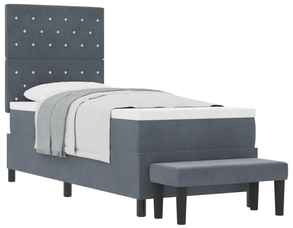 Box Spring Ágy Matraccal &amp; Pad Sötétszürke 80x200 cm Bársony