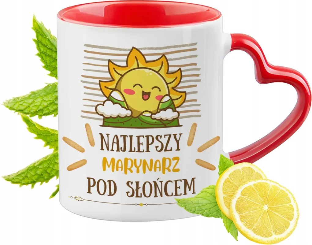 Piros bögre szív alakú füllel tengerésznek ajándékba