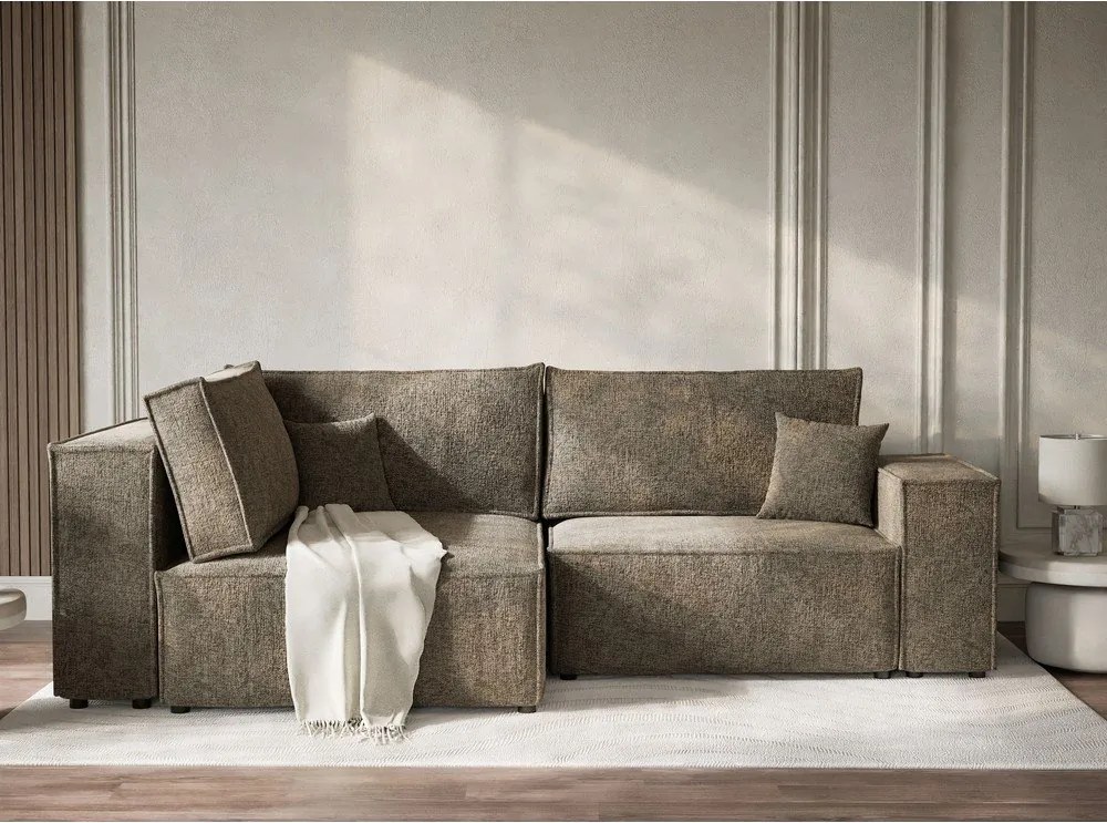 Barna zsenília kinyitható-tárolóhelyes sarokkanapé (bal oldali-L alakú) Tonga – Maison de Rêve