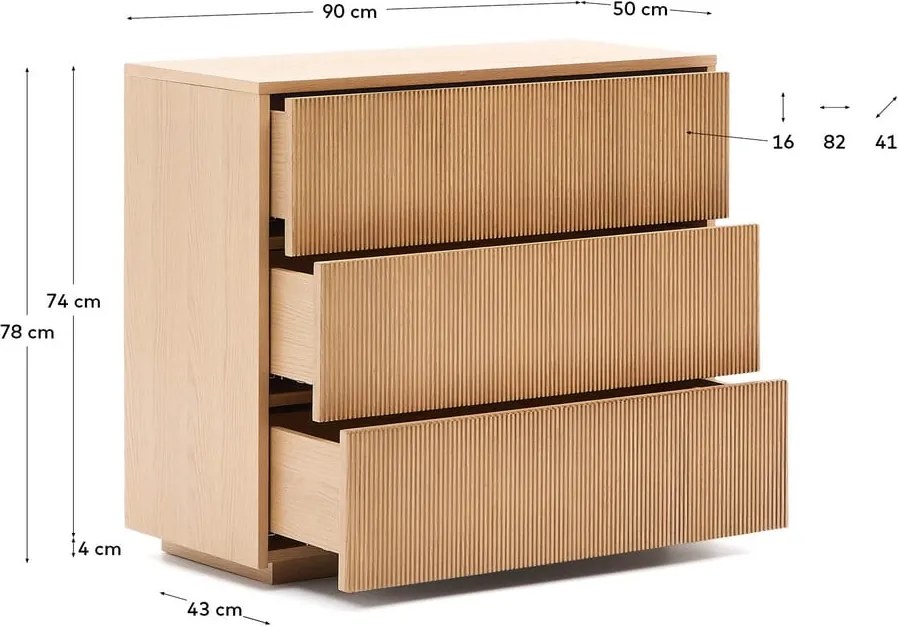 Natúr színű komód tölgyfa dekorral 90x79x50 cm Helvine – Kave Home