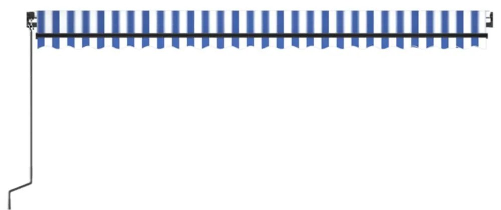kék és fehér kézzel kihúzható LED-es napellenző 500 x 300 cm