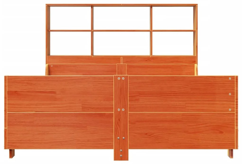 viaszbarna tömör fa könyvespolcos ágy matrac nélkül 120 x 200cm