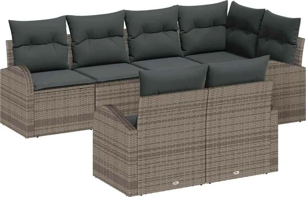 vidaXL Kerti Kanapé Szett párnával tárolóval 7 pcs Szürke polirattan