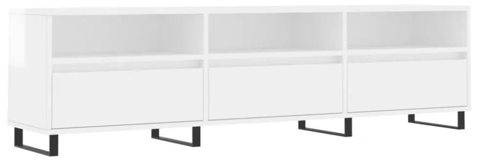 magasfényű fehér szerelt fa TV-szekrény 150 x 30 x 44,5 cm