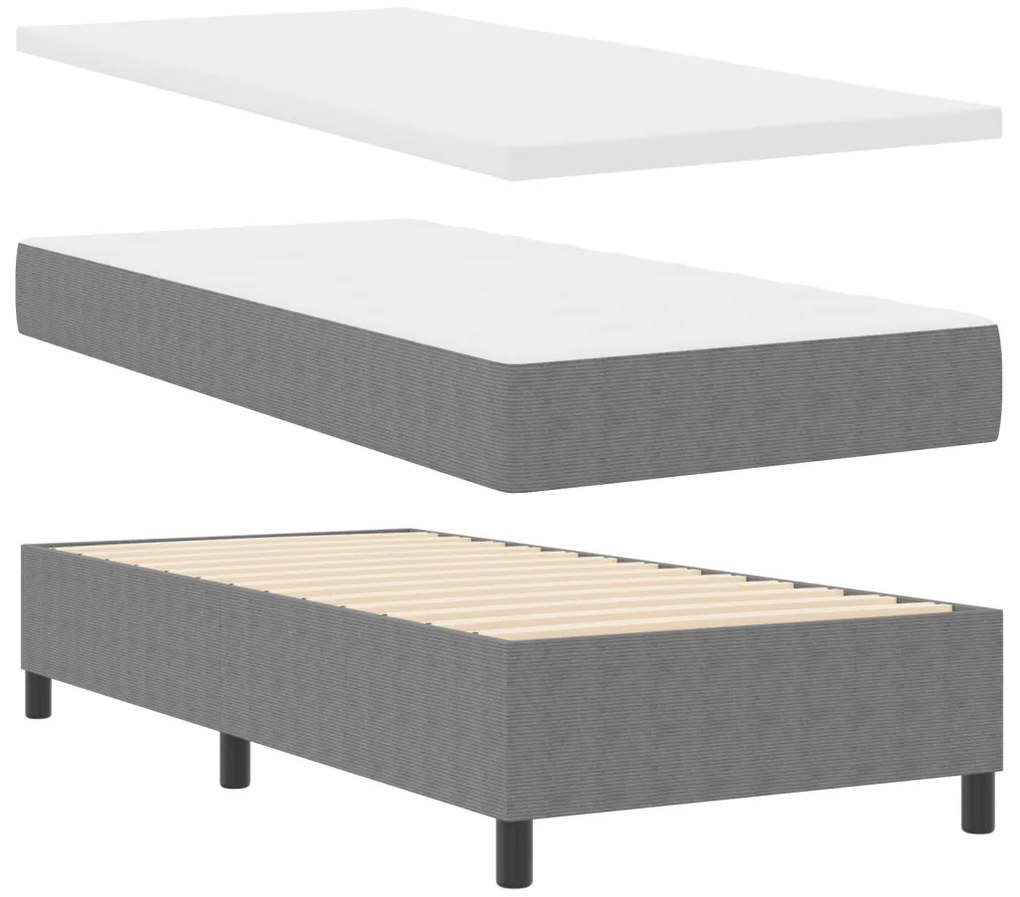 Box Spring Ágy Matraccal és LED Világosszürke 80x200 cm Kordbársony Anyag