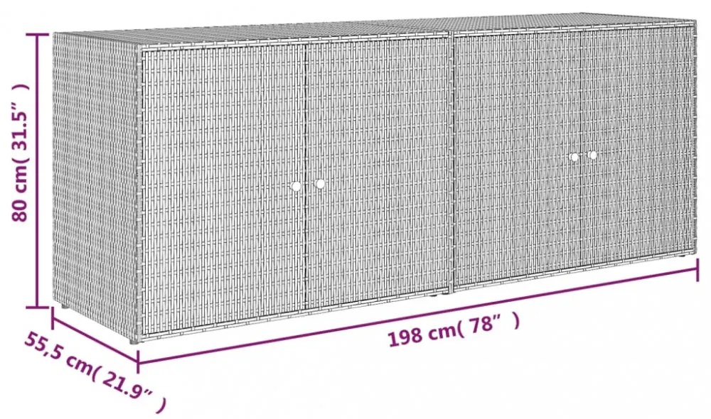 fekete polyrattan kerti tárolószekrény 198 x 55,5 x 80 cm