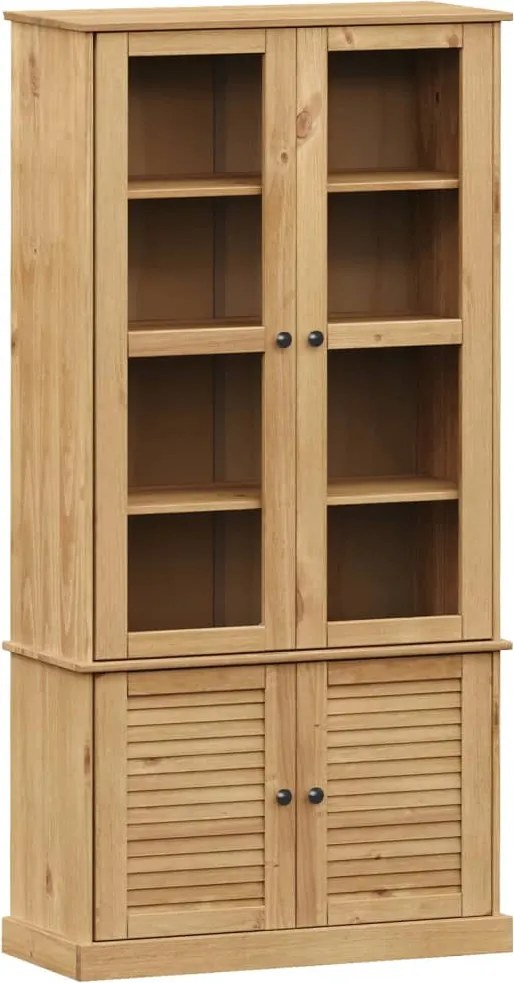 vidaXL VIGO üvegvitrines tömör fenyőfa éjjeliszekrény 85x35x170 cm