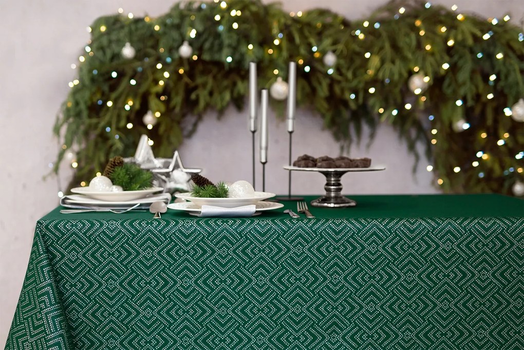 Zöld Abrosz Karácsonyi, Ezüst Mintás 120x360