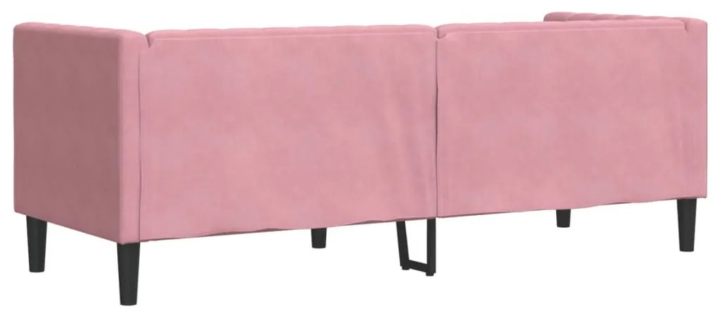 3 személyes rózsaszín bársony Chesterfield kanapé párnákkal