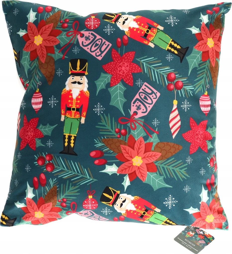 Zöld párnahuzat diótörő motívummal, téli díszpárnahuzat