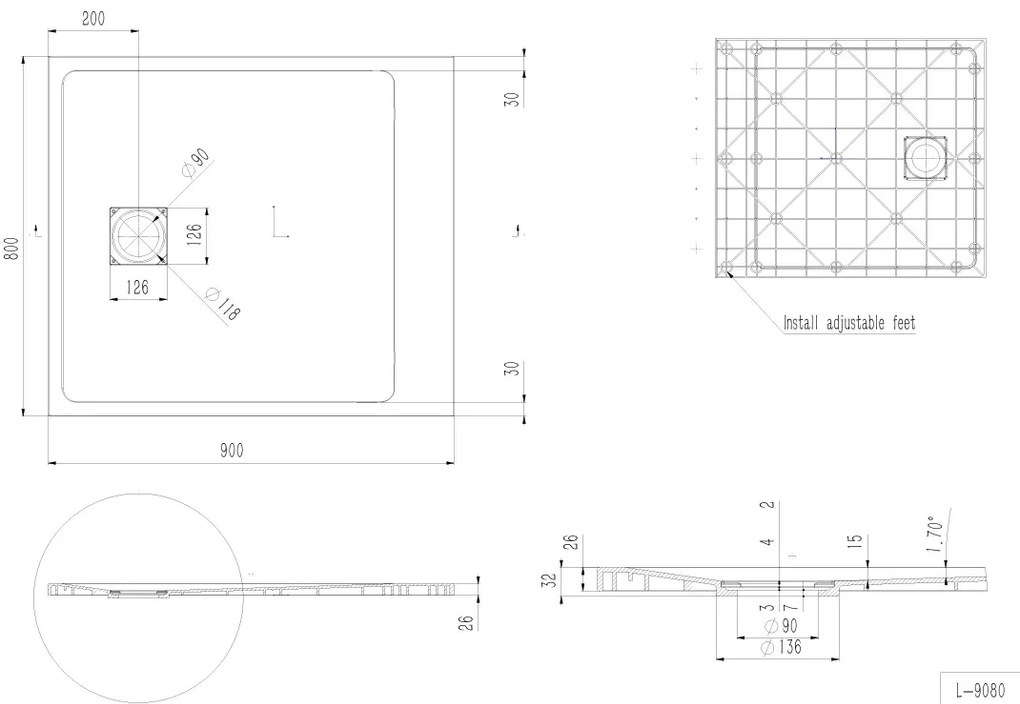 Erga Hyper, SMC zuhanytálca 90x80x2,6 cm + szifon, bézs matt, ERG-V06-SMC-8090S-BG