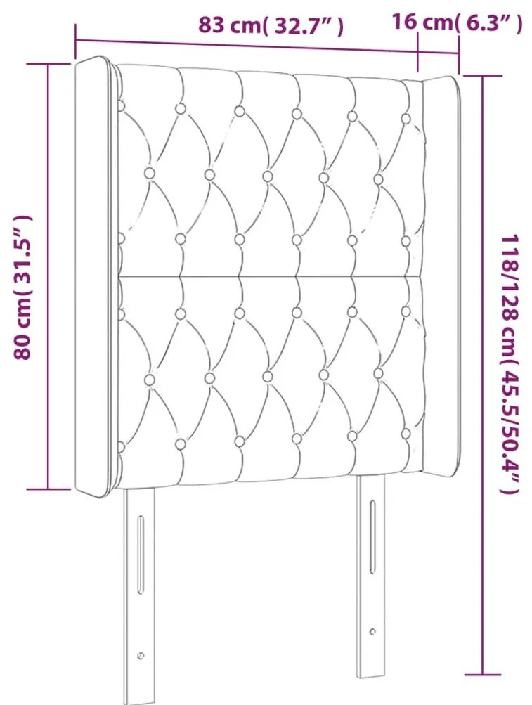 sötétkék bársony LED-es fejtámla 83x16x118/128 cm