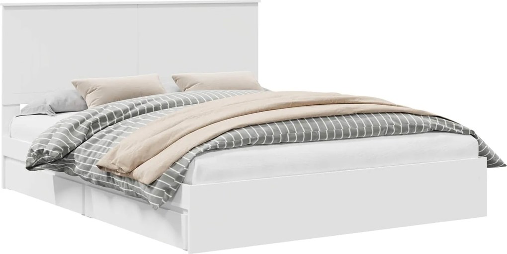 vidaXL Tárolós Ágy fejtámlával fiókkal Fehér 160 x 200 cm Faanyag