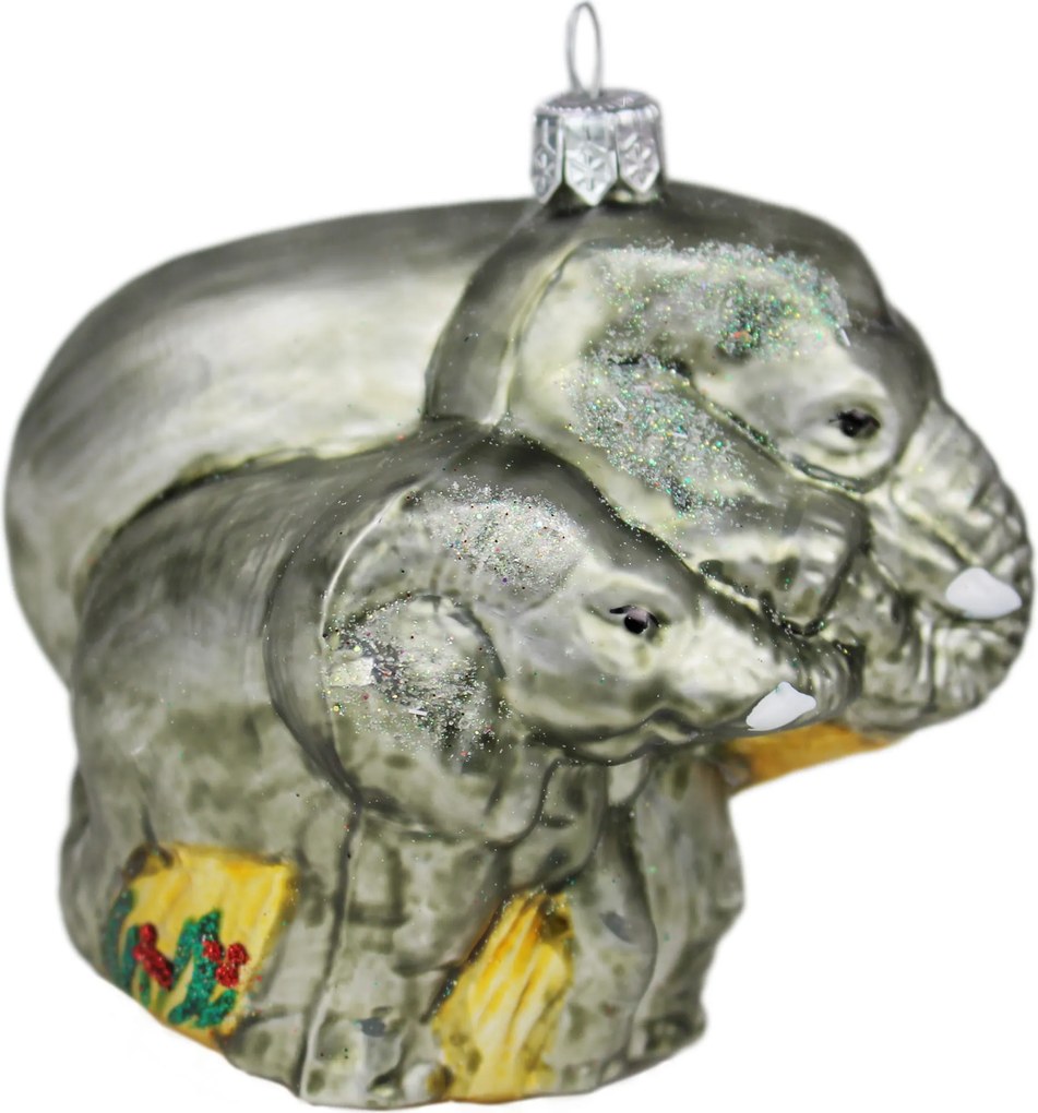 Kézzel díszített üveggömb Elefántok