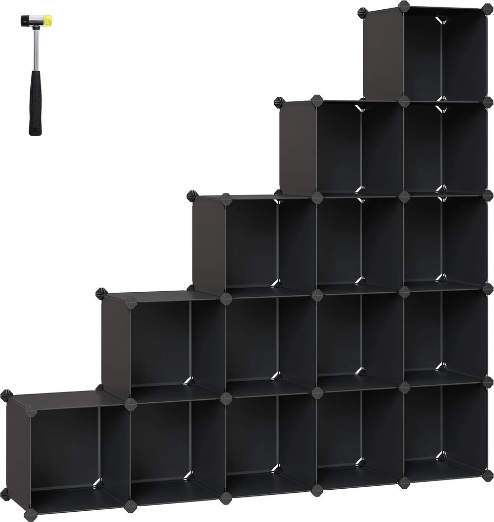 Fekete moduláris dugós könyvespolc ruházat 15 doboz polc