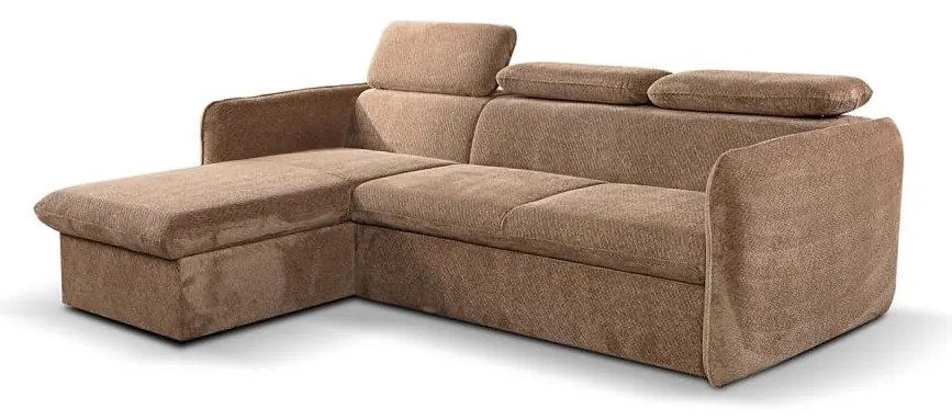 Bejárható sarokkanapé L-alakban, tárolóval, BEJA bézs, balos