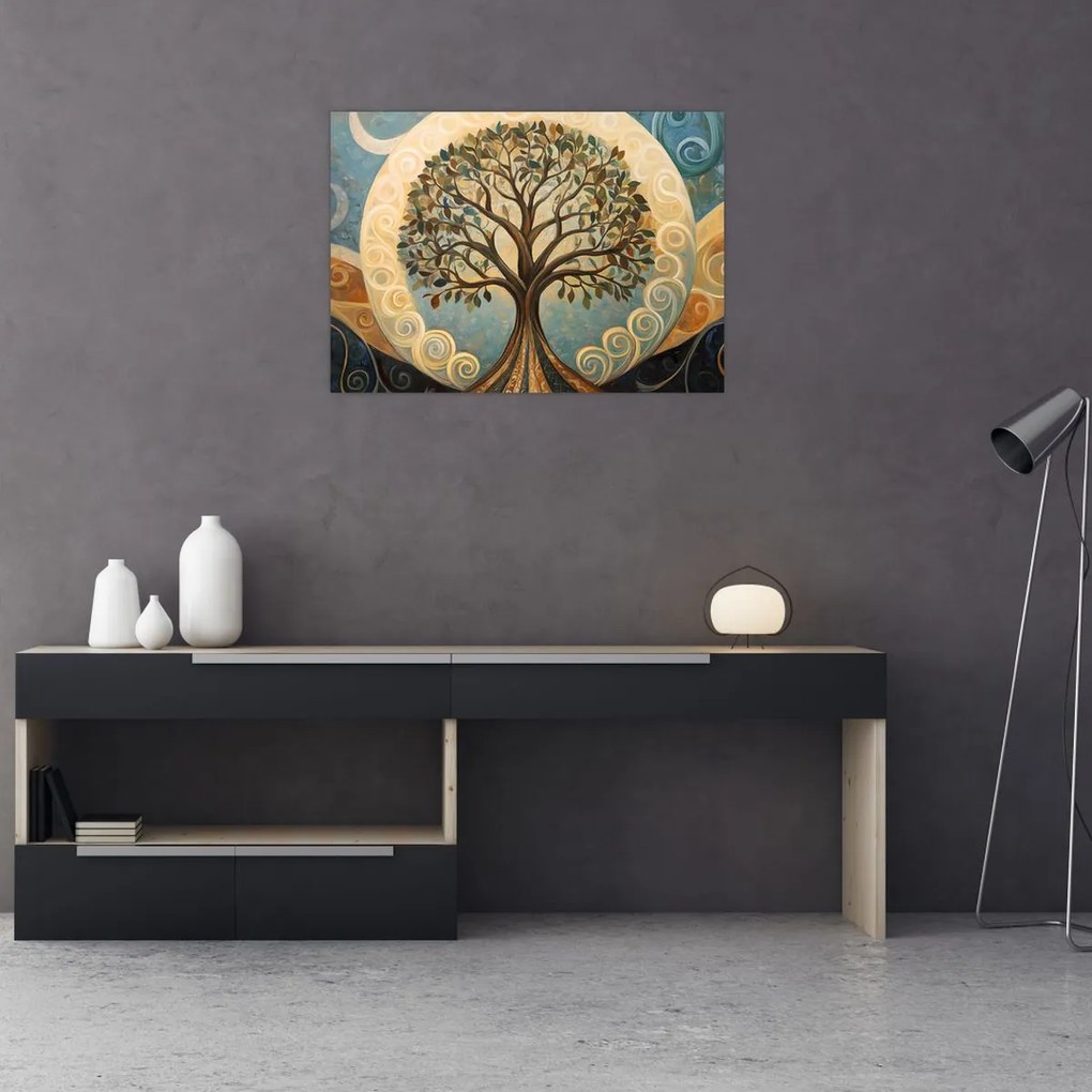 Üveg kép – Életfa és spirálok (70x50 cm)